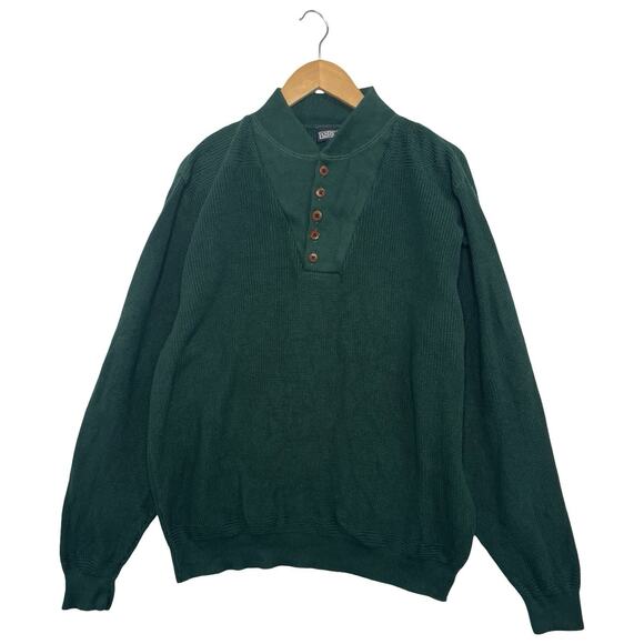 Vintage Lands End Sweater Mens XL Green Cotton Henley Pullover USA Retro 80s 90s - Picture 1 of 12